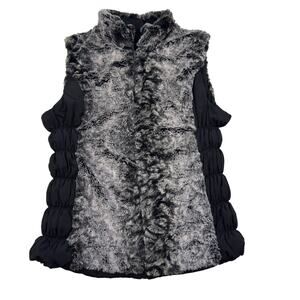 Fuda Faux Fur Nylon Ruched Reversible Outdoor Vest Women's Size Large
